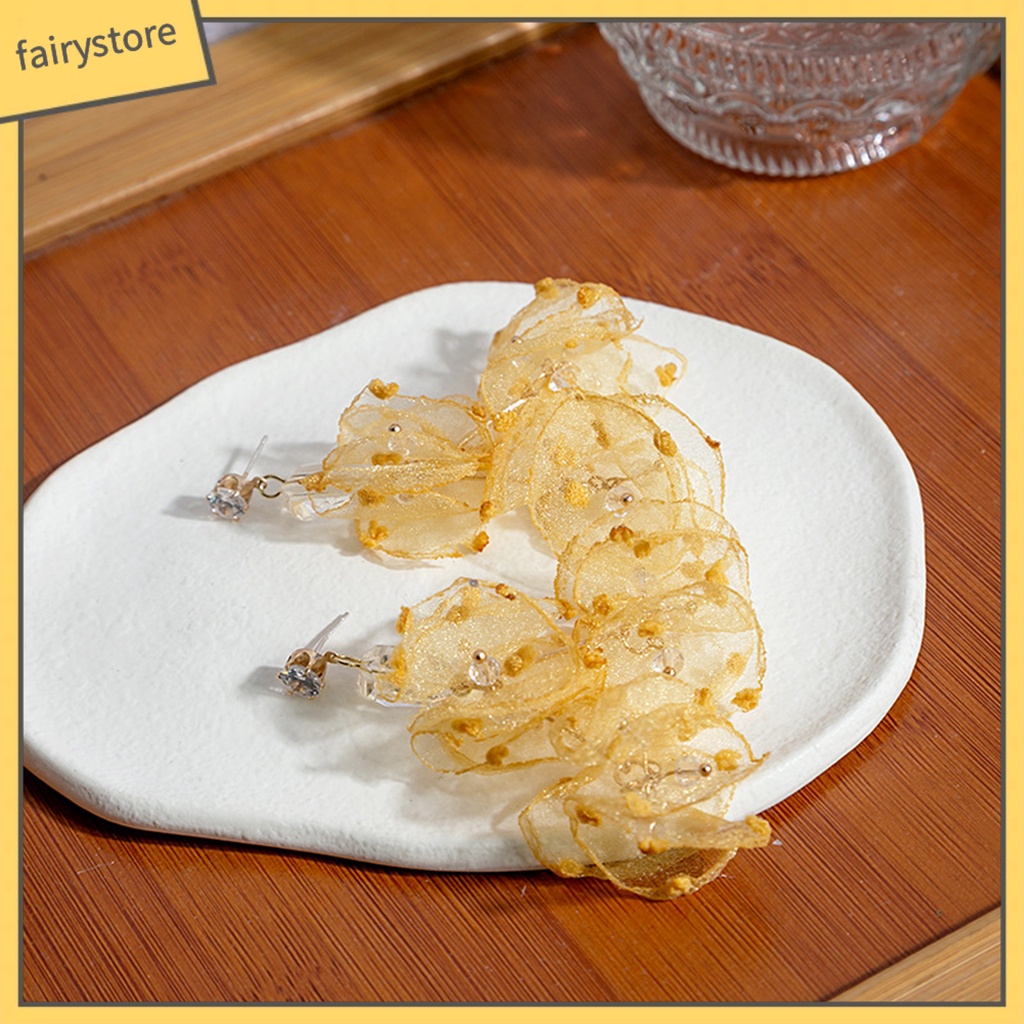 1 Đôi Bông Tai Hình Hoa Thủ Công Bằng Vải Chống Mòn