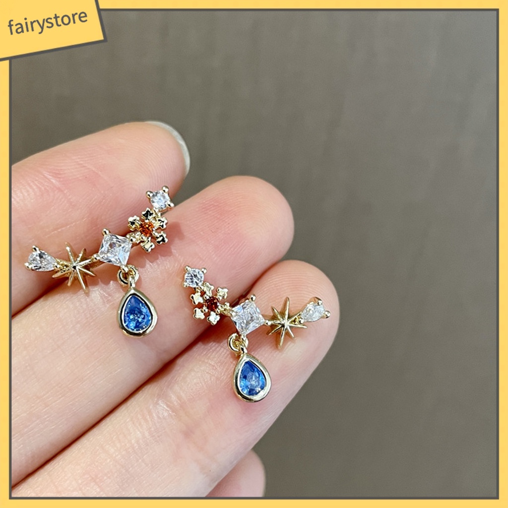 Vòng cổ / Bông Tai Đính Đá Zircon Hình Giọt Nước Màu Bạc / Xanh Dương Phong Cách Vintage Thời Trang Mùa Hè Cho Nữ