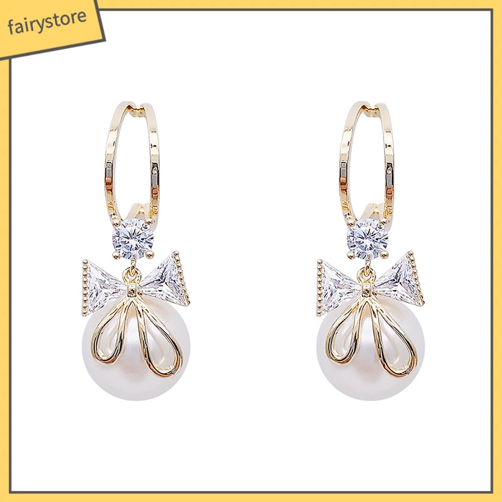 1 Đôi Bông Tai Hình Nơ Đính Đá Lấp Lánh Sang Trọng