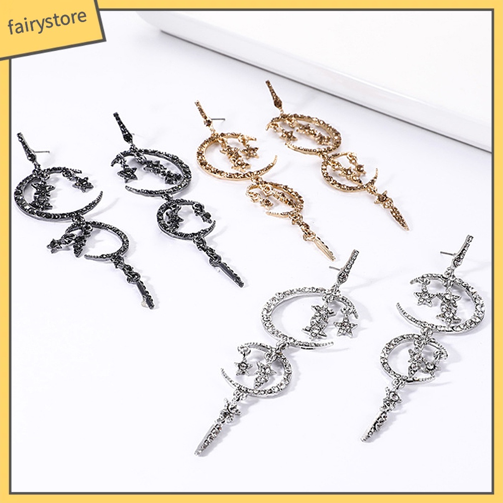 Đôi Bông Tai Hình Mặt Trăng Và Ngôi Sao Đính Đá Thời Trang Cho Nữ