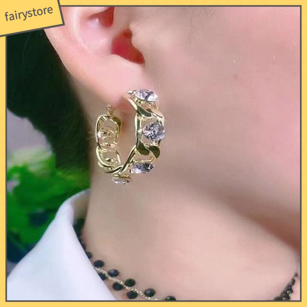 1 Đôi Bông Tai Tròn Đính Đá Thời Trang Dành Cho Nữ