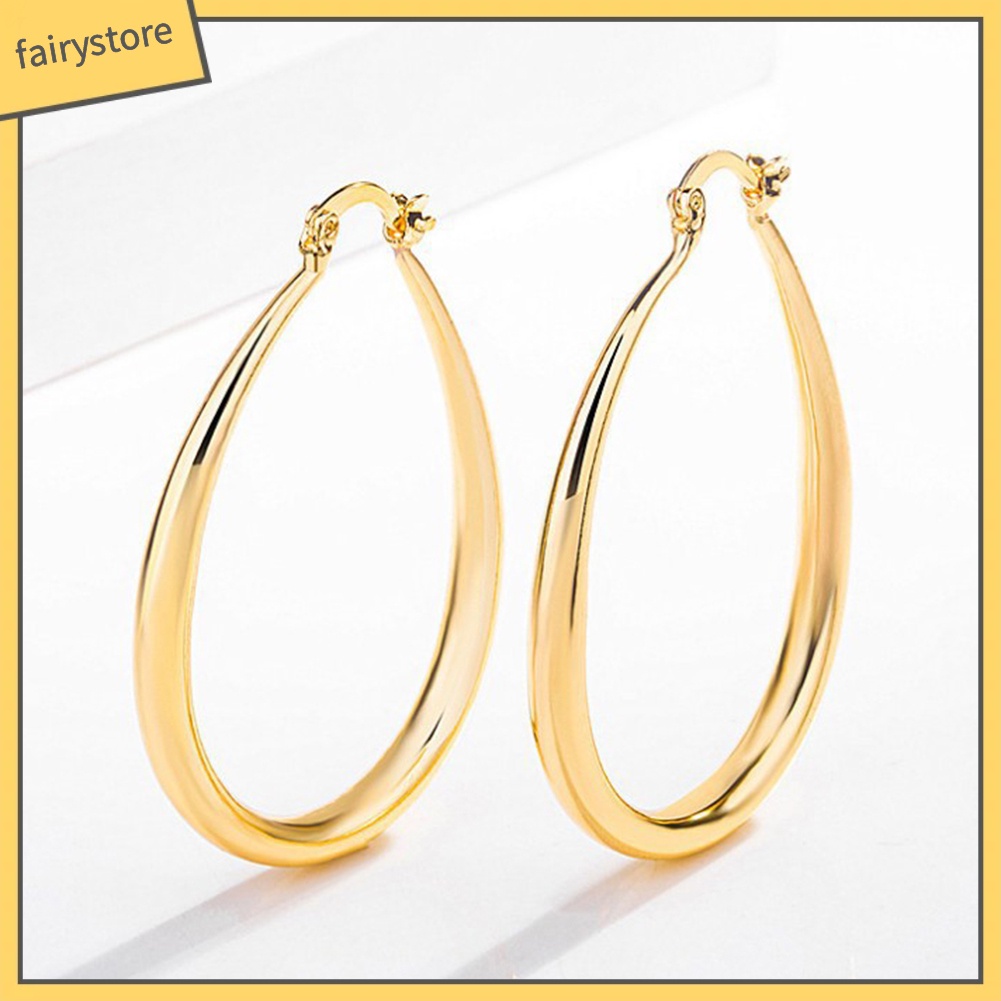 1 Đôi Bông Tai Hợp Kim Hình Oval Đơn Giản Dành Cho Nữ