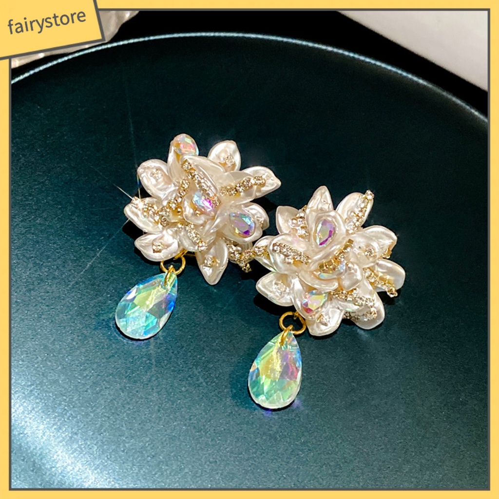 [FRO] 1 Đôi Bông Tai Thả Hình Giọt Nước Đính Kim Cương Giả Lấp Lánh Chống Mài Mòn Trang Trí Thời Trang