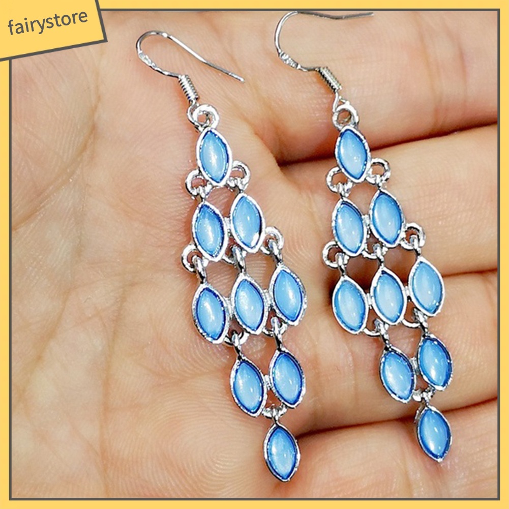 Đôi Khuyên Tai Dài Đính Đá Mắt Mèo Giả Thời Trang Cho Nữ