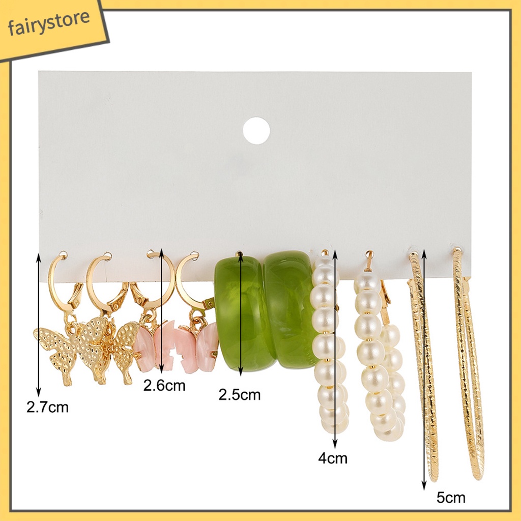 [FRO] Set 5 Đôi Bông Tai Dạng Vòng Hình Học Trang Trí Mắt Bằng Acrylic Tinh Tế Chống Dị Ứng Trang Sức Thời Trang Cho Nữ