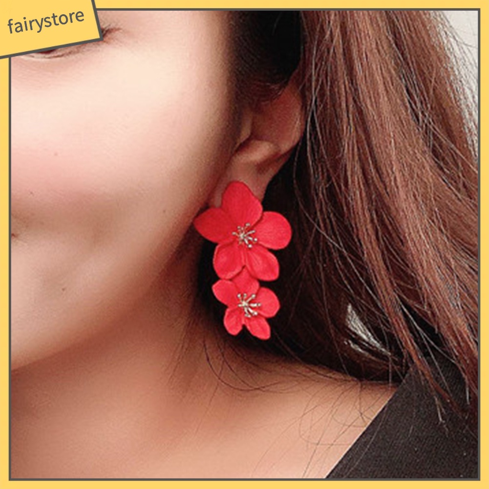 Khuyên Tai Dáng Dài Hình Bông Hoa Màu Sắc Ngọt Ngào Cho Nữ