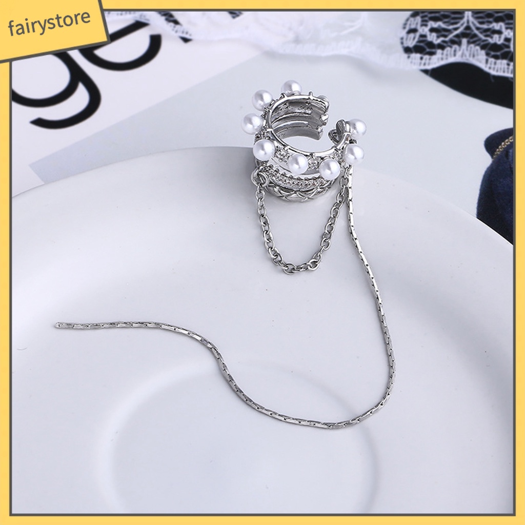 [FRO] 1 Khuyên Tai Dạng Kẹp Ba Lớp Đính Đá Ngọc Trai Nhân Tạo Phong Cách Pháp Thích Hợp Cho Tiệc Cưới