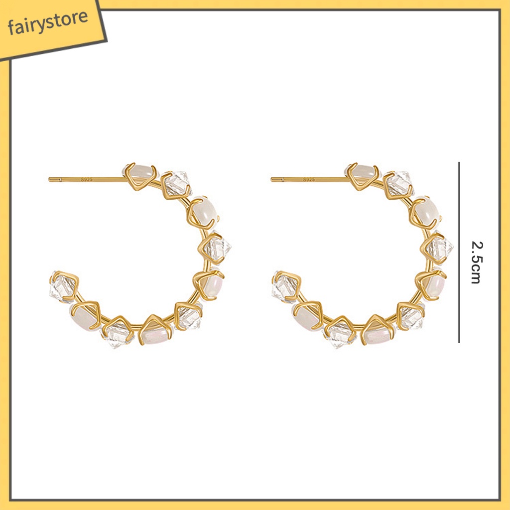 1 Đôi Bông Tai Tròn Đính Đá Zircon Thời Trang Hàn Quốc Dành Cho Nữ