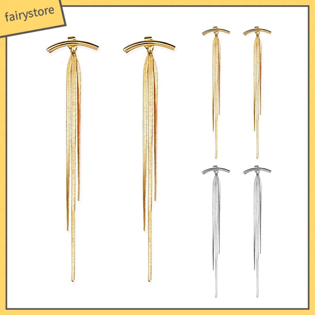 1 Đôi Bông Tai Dài Bằng Kim Loại Bóng Thời Trang