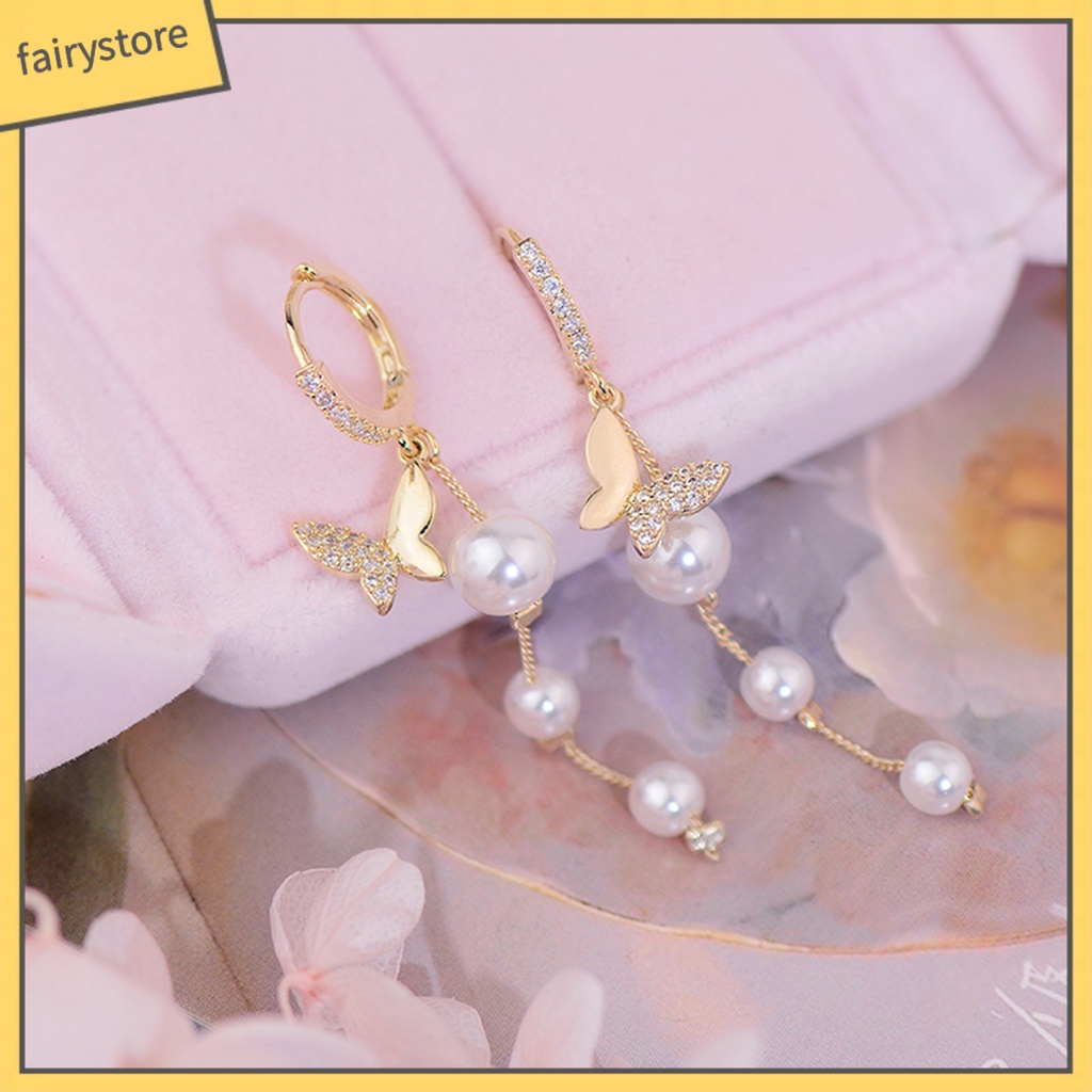 1 Đôi Bông Tai Tua Rua Hình Bướm Đính Ngọc Trai Nhân Tạo Phong Cách Hàn Quốc Dành Cho Nữ