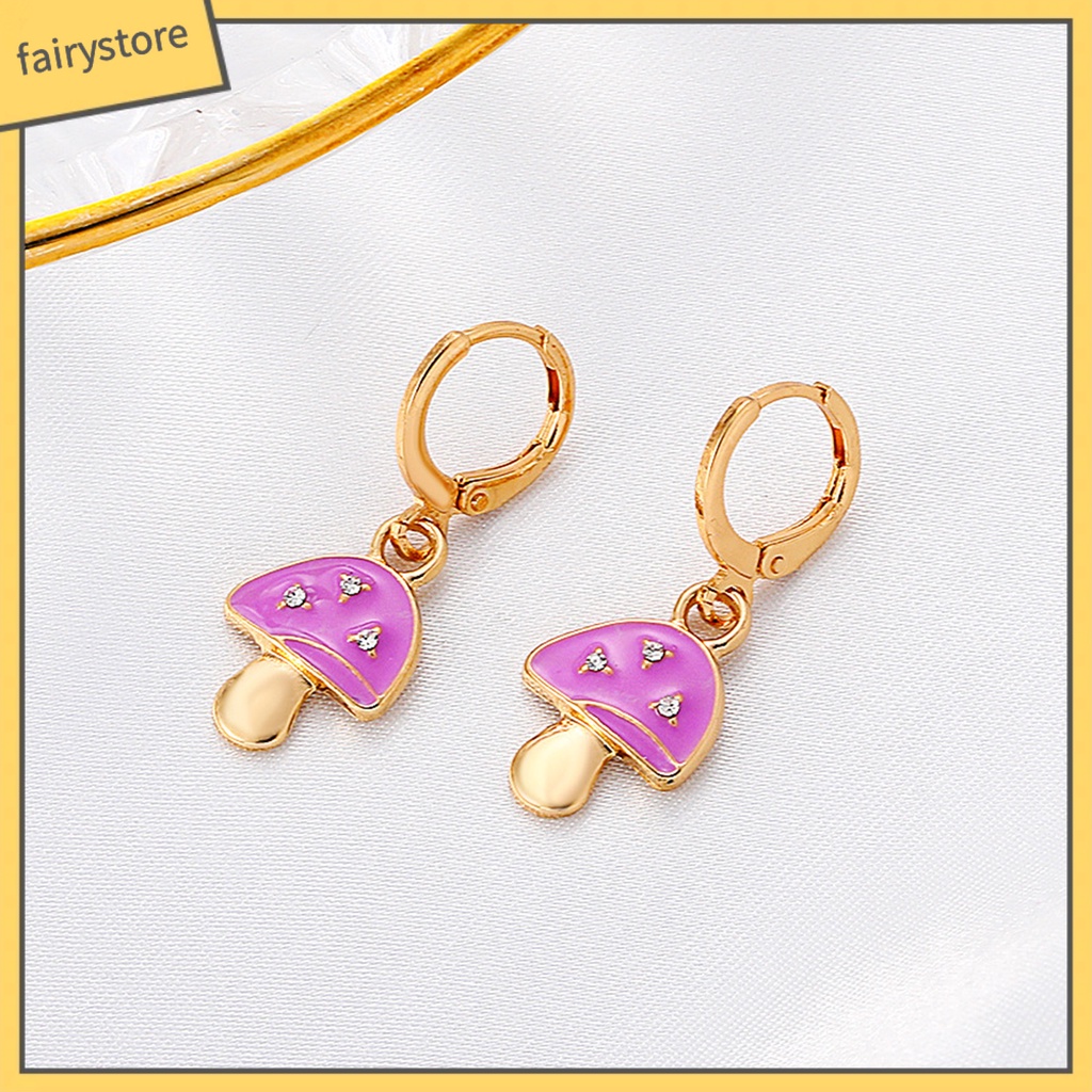 1 Đôi Bông Tai Hợp Kim Hình Nấm Đính Đá Màu Sắc Tươi Sáng