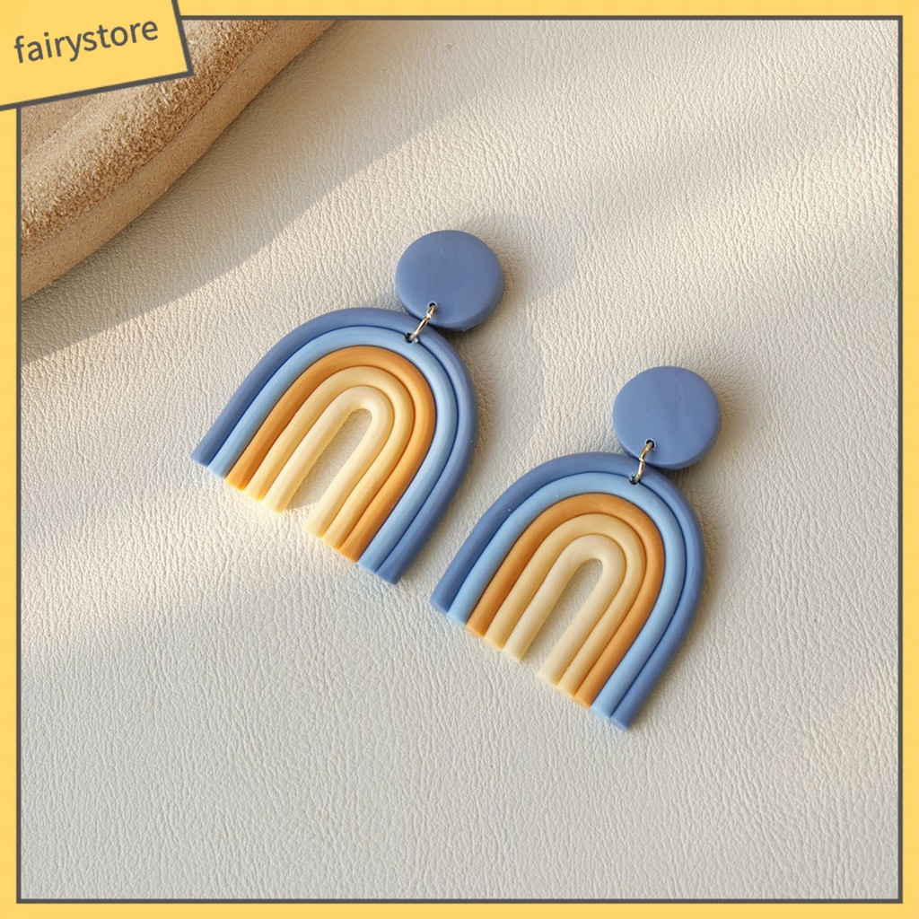 [FRO] 1 Đôi Bông Tai Hình Chữ U Bằng Đất Sét Polymer Đầy Màu Sắc Phù Hợp Với Mọi Phong