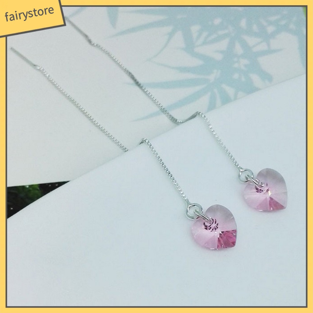 Bông Tai Chuỗi Dài Hình Trái Tim Đính Đá Thời Trang Dành Cho Nữ