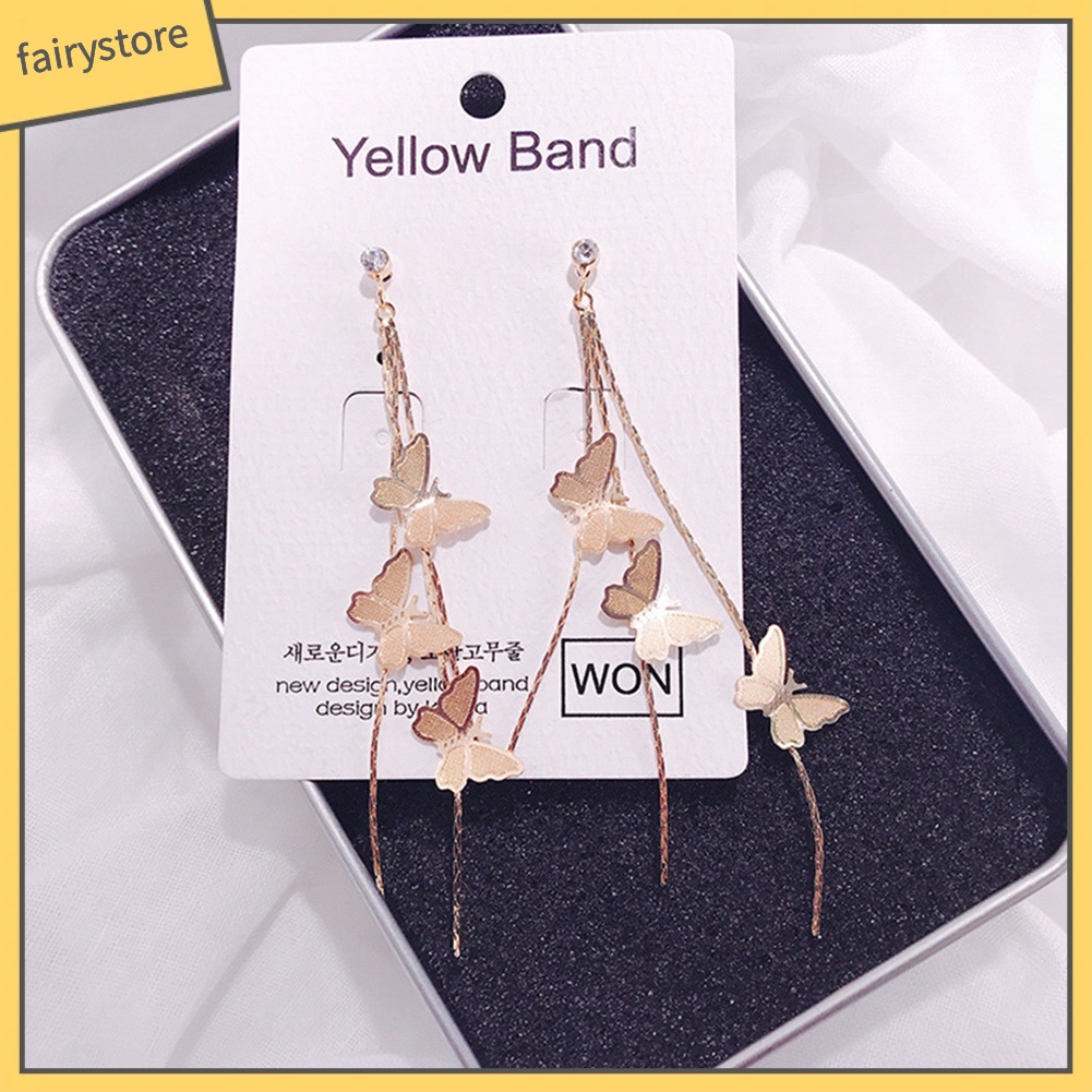 Bông Tai Dáng Dài Hình Bướm Đính Đá Thời Trang Cho Nữ