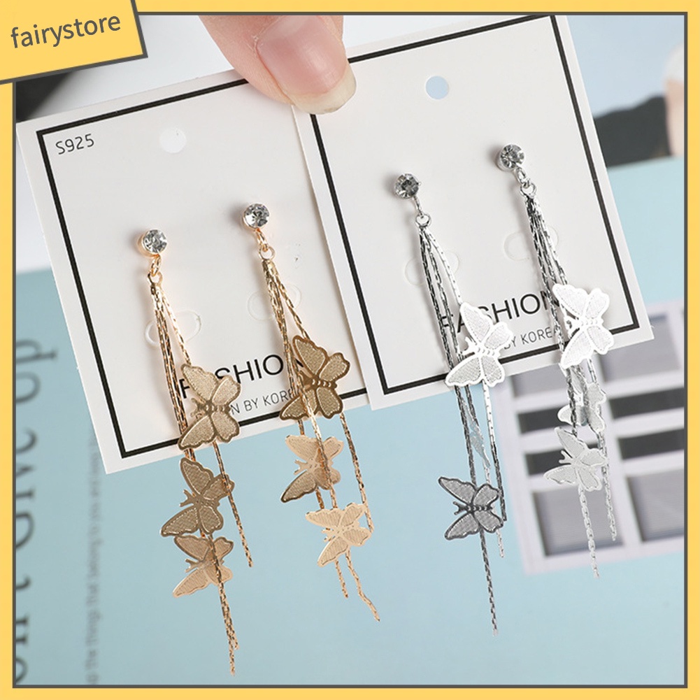 Bông Tai Dáng Dài Hình Bướm Đính Đá Thời Trang Cho Nữ