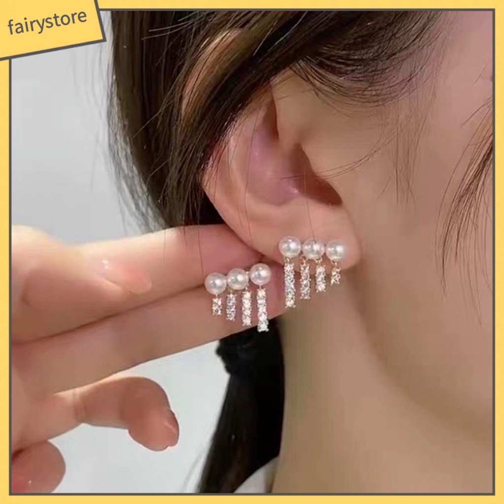 1 Đôi Bông Tai Hình Học Đính Ngọc Trai Giả Lấp Lánh Dành Cho Nữ