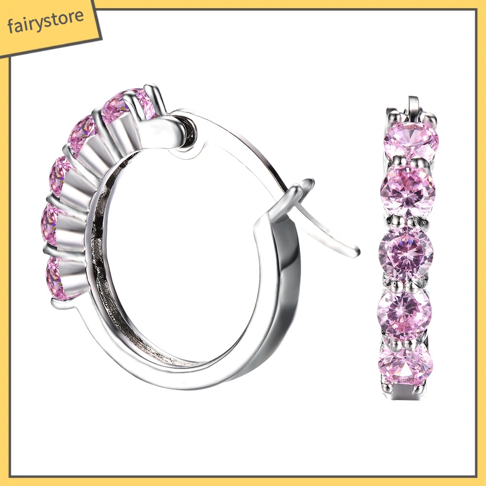 Bông Tai Mạ Bạc Hình Tròn Đính Đá Zircon Thời Trang Dành Cho Nữ