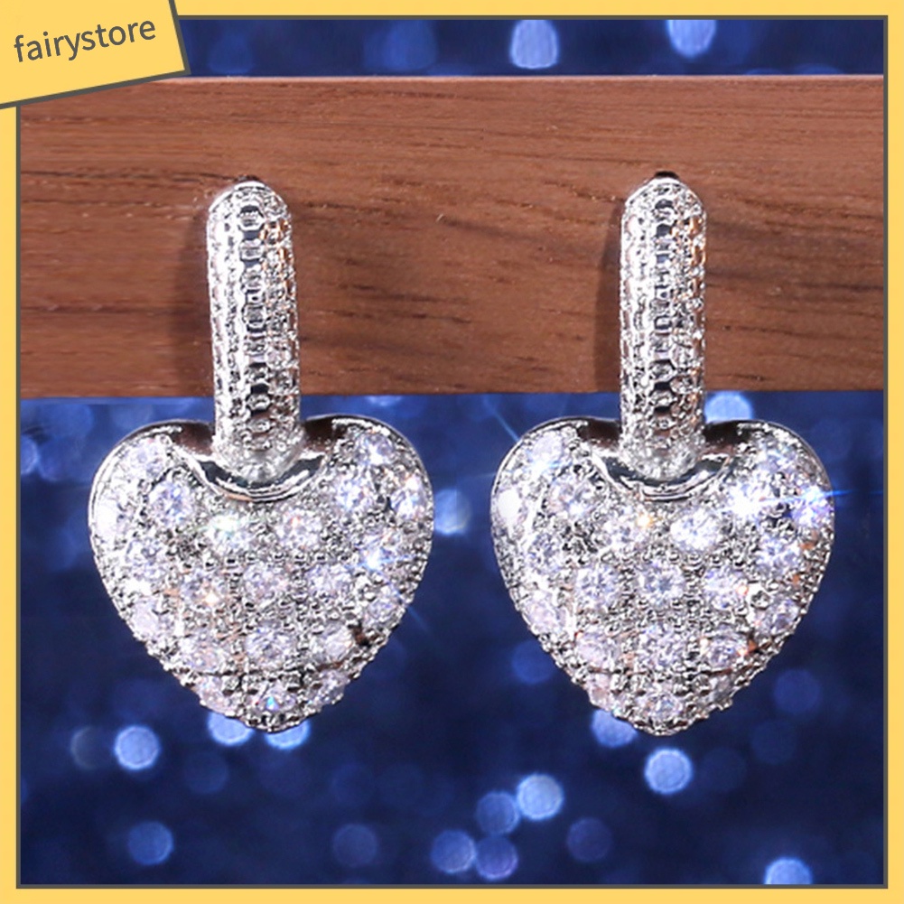 Bông Tai Hình Trái Tim Đính Đá Thời Trang Dành Cho Nữ