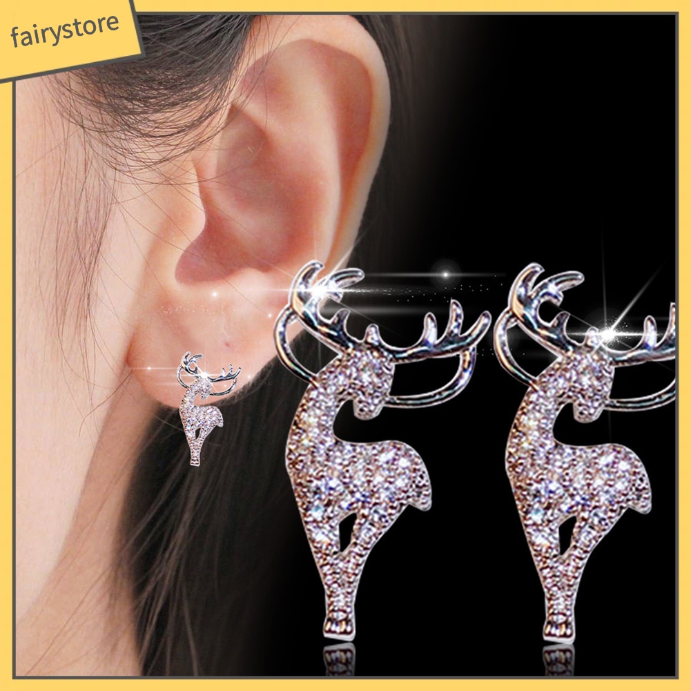 Bông Tai Mạ Bạc Hình Hươu Đính Đá Thời Trang Dành Cho Nữ