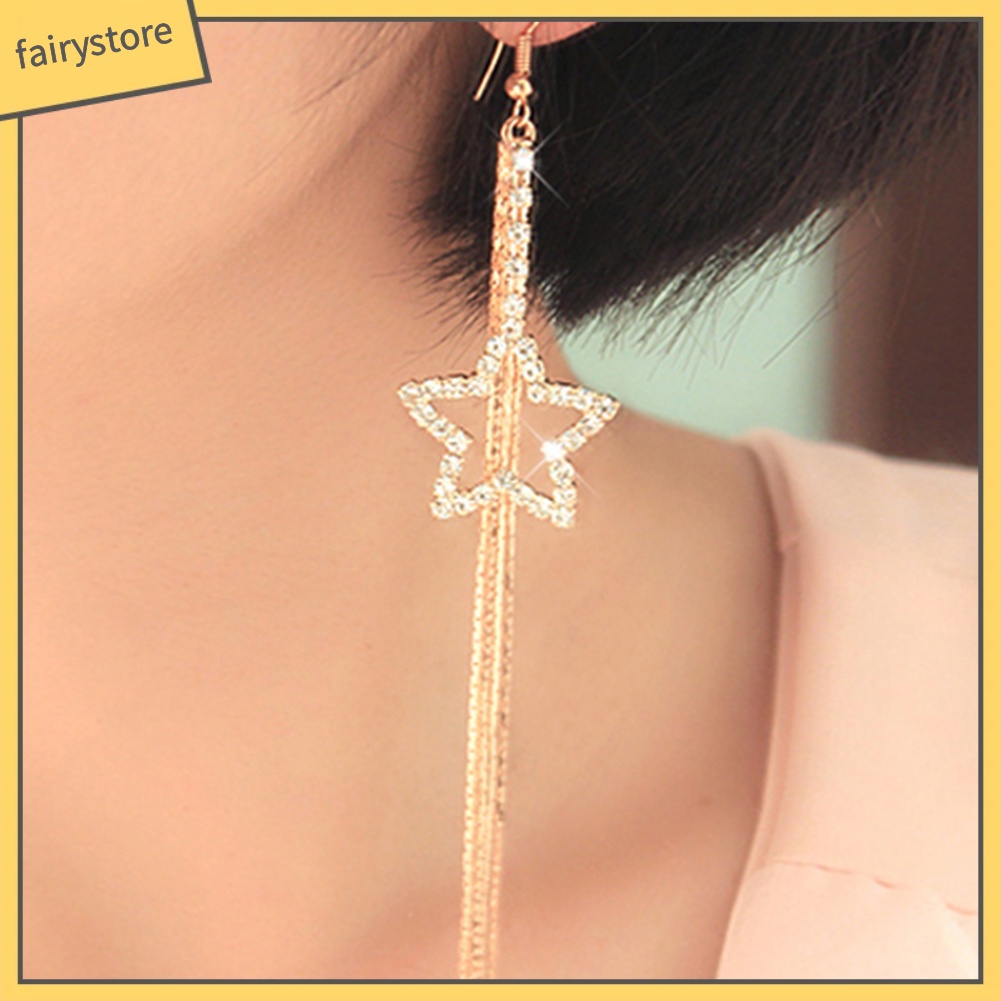 Bông Tai Dáng Dài Hình Ngôi Sao Đính Đá Thời Trang Cho Nữ [FRO]