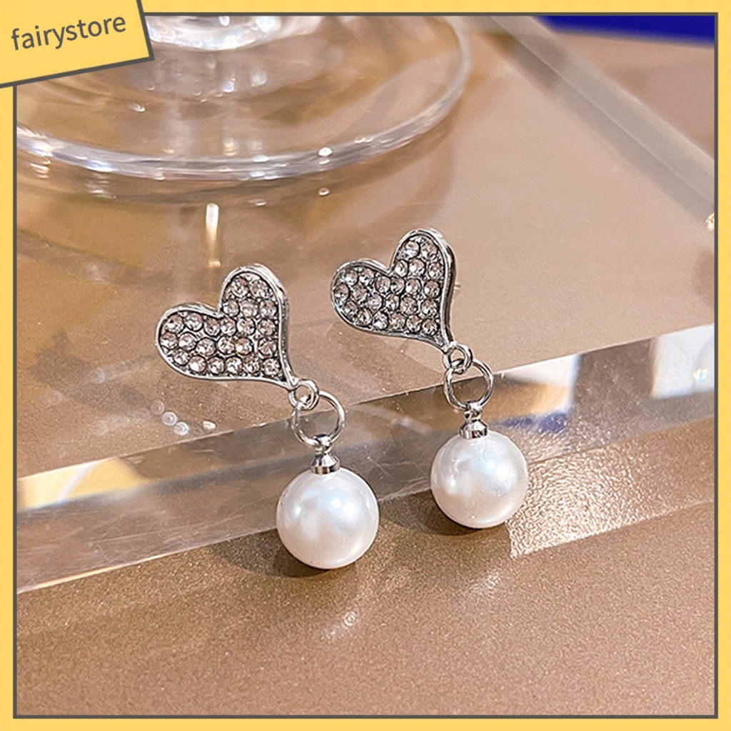 1 Đôi Bông Tai Hình Trái Tim Đính Đá Lấp Lánh Phong Cách Hàn Quốc