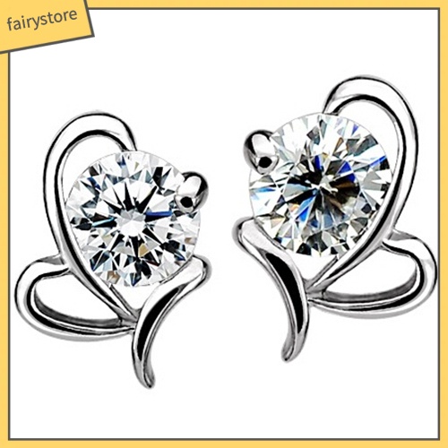 Đôi Bông Tai Mạ Bạc 925 Hình Trái Tim Đính Đá Thời Trang Cho Nữ