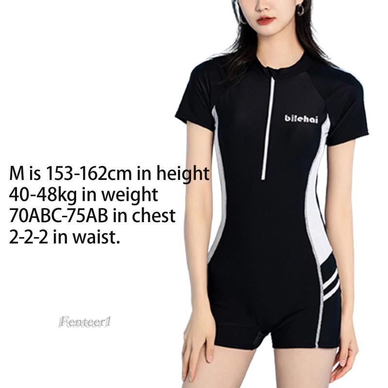 [Fenteer1] Bộ Đồ Bơi Liền Thân Ngắn Tay Có Khóa Kéo Phía Trước Cho Nữ