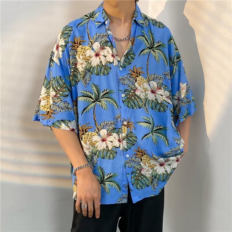 Áo Sơ Mi Tay Ngắn Bằng Lụa Họa Tiết Hoa Phong Cách Hawaii Thời Trang Mùa Hè Cho Nam