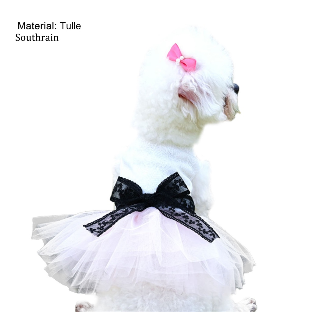 Đầm Sát Nách Viền Lưới Thoáng Khí Đính Nơ Xinh Xắn Cho Cún Cưng