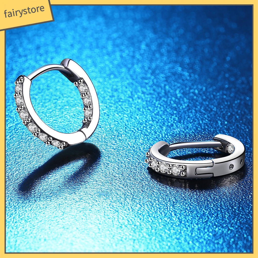 Khuyên Tai Tròn Mạ Bạc Đính Đá Zircon Thời Trang