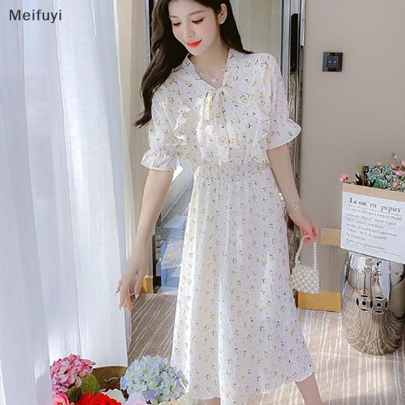 Đầm Maxi Tay Ngắn Cổ Chữ V Cột Dây In Họa Tiết Hoa Xinh Xắn Thời Trang Cho Nữ