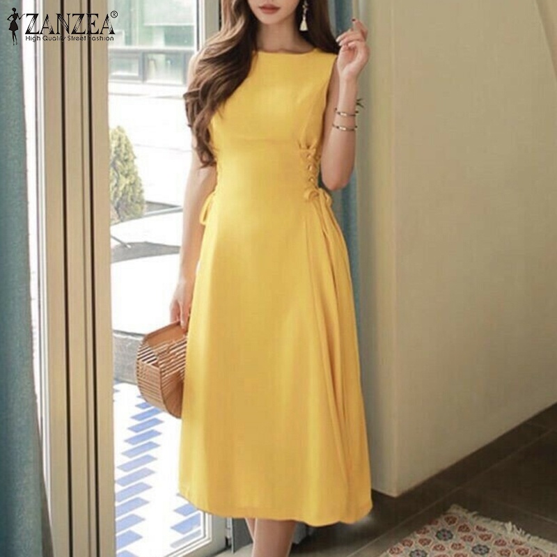 Đầm Dài Không Tay Cổ Tròn Lưng Cao Thời Trang Cho Nữ ZANZEA