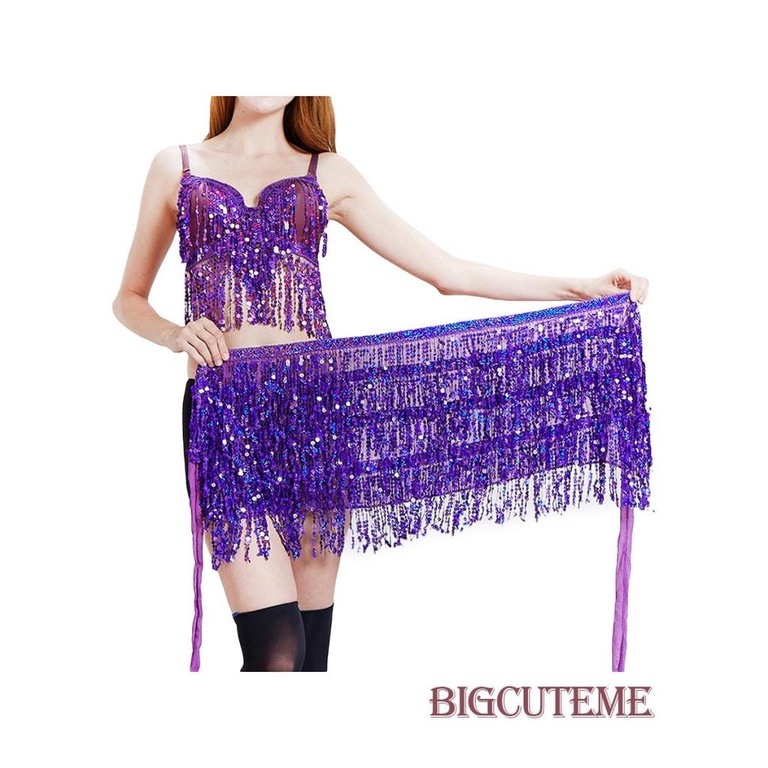 Bộ Trang Phục Múa Bụng Phối Tua Rua Đính Kim Sa Lấp Lánh Cho Nữ