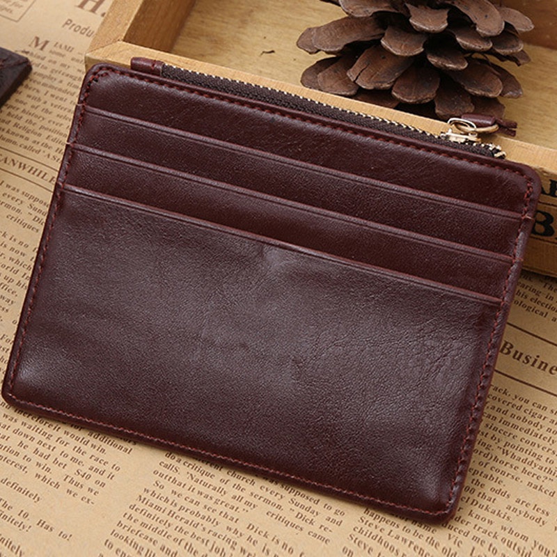 Ví Da pu Ngắn Mỏng Màu Trơn Đựng Tiền / Thẻ Có Khóa Kéo Thời Trang Cho Nam