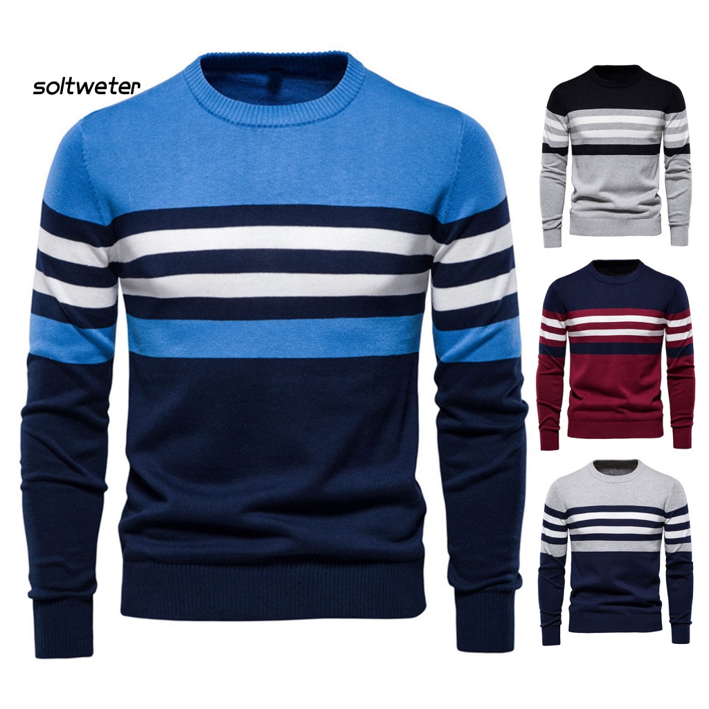 Áo Sweater Cổ Tròn Kẻ Sọc Màu Tương Phản Thời Trang Mùa Thu Cho Nam