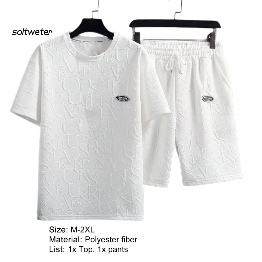 Bộ Trang Phục 2 Mảnh Gồm Áo Thun Tay Cộc Cổ Tròn Màu Sắc Đơn Giản Và Quần Short Dây Rút Thời Trang Cho Nam