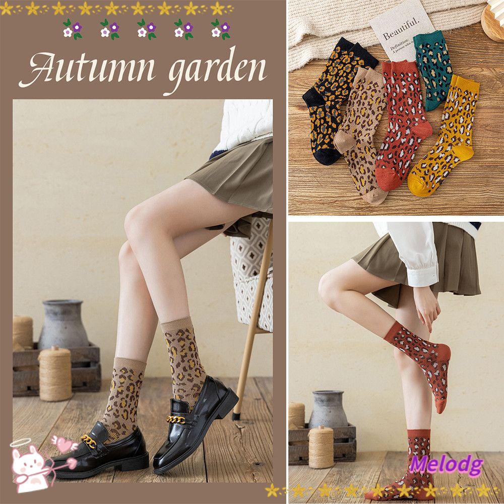 Vớ Cotton Thoải Mái In Họa Tiết Da Báo Kiểu Anh Cổ Điển Cho Nữ