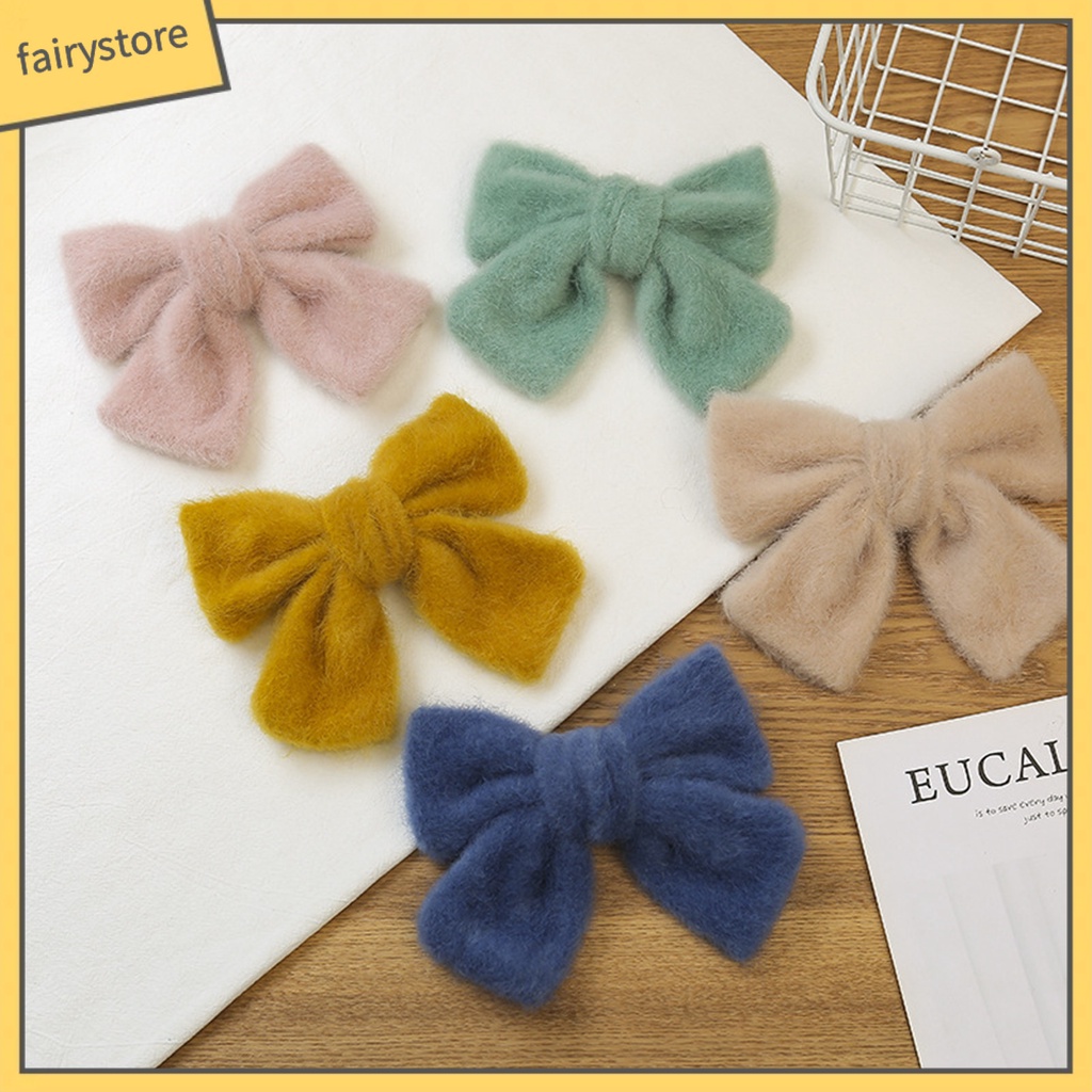 Kẹp Tóc Nơ Lớn Bằng Lông Nhung Màu Trơn Ngọt Ngào Cho Nữ