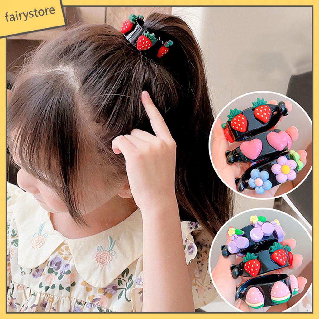 Kẹp Tóc Đuôi Ngựa Hình Trái Tim / Dâu Tây / Hoạt Hình Chống Trượt Dễ Thương Cho Bé
