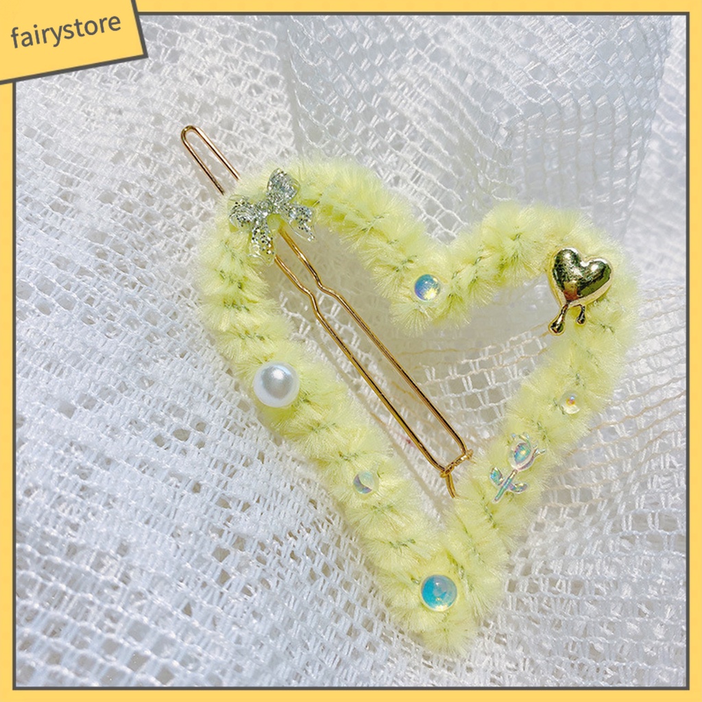 Kẹp Tóc Trang Trí Hình Trái Tim Bằng Lông Nhân Tạo Mềm Mại Màu Kẹo Cho Nữ