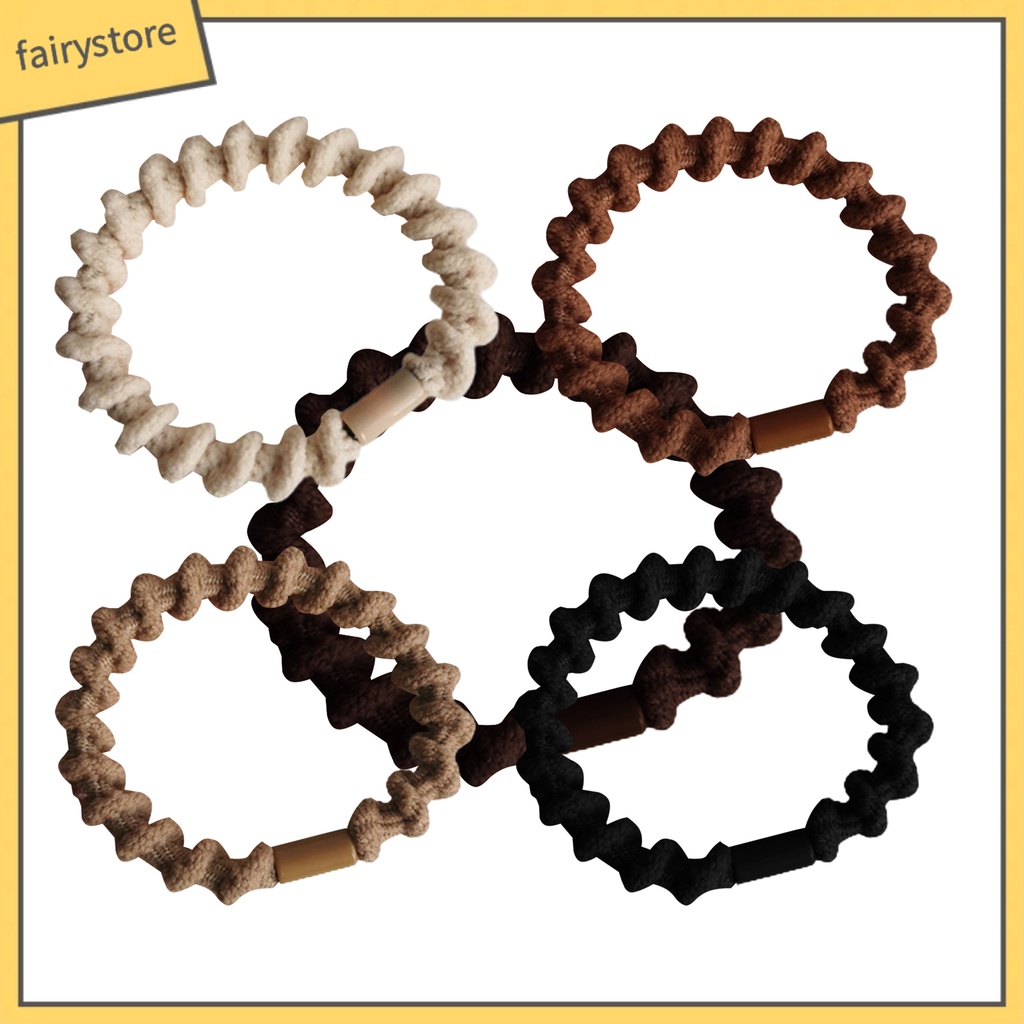 Set 5 Dây Cột Tóc Co Giãn Chống Trượt Màu Sắc Đơn Giản Dành Cho Nữ