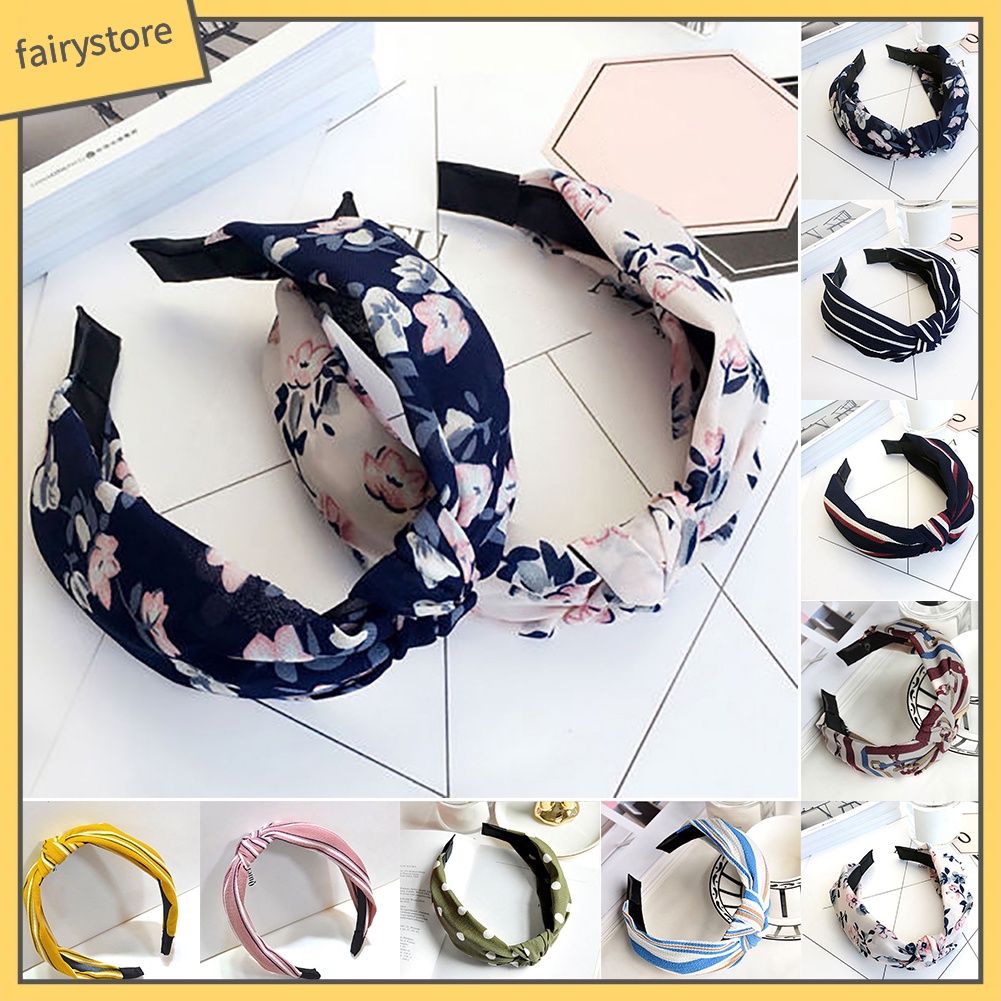 Băng Đô Thắt Nút Chéo Họa Tiết Hoa / Kẻ Sọc / Chấm Bi Thời Trang Cho Nữ