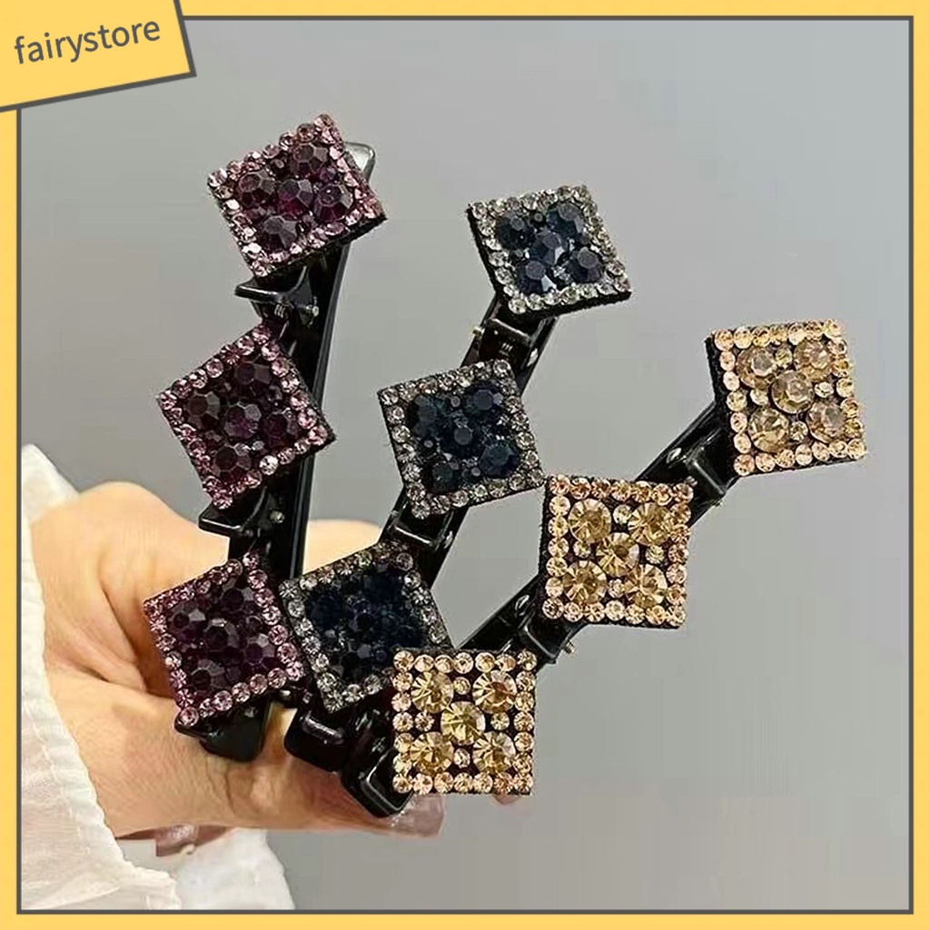 Kẹp Tóc Đính Đá Hình Vuông Bằng Nhựa Lấp Lánh Chống Rơi