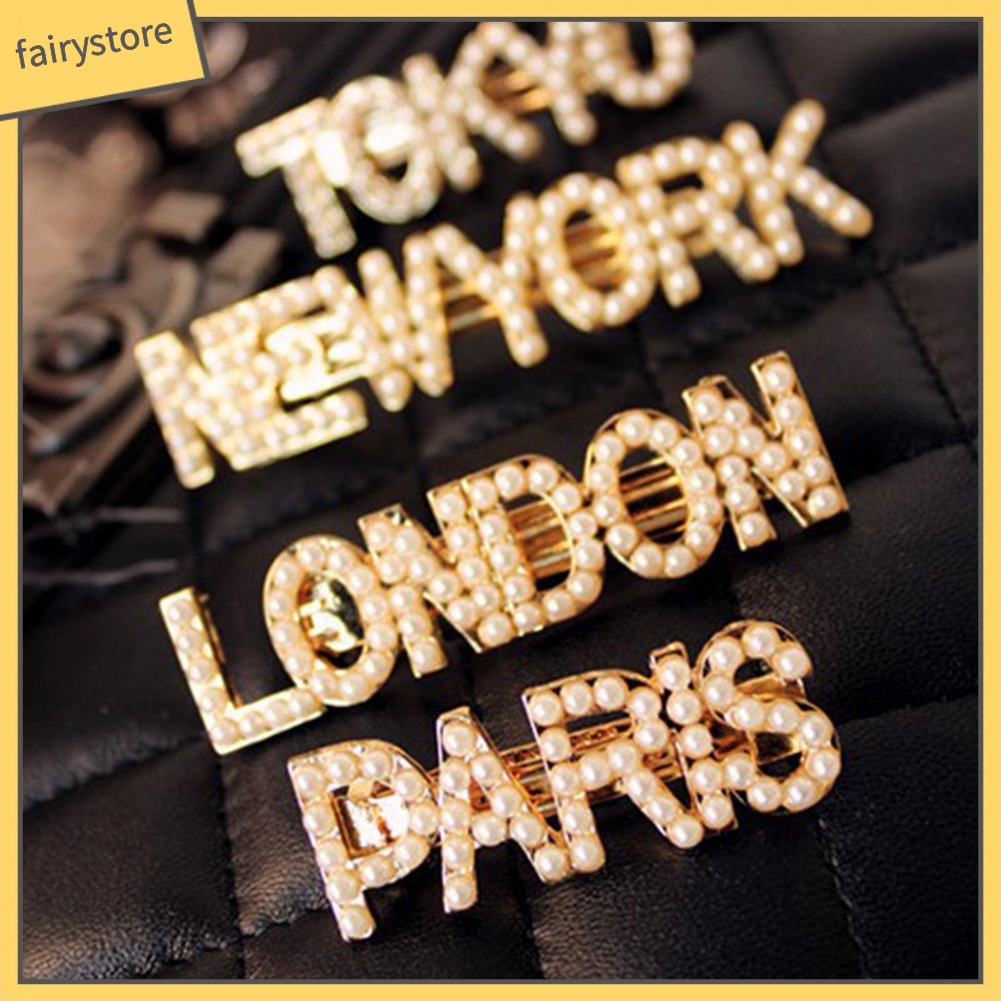 Kẹp Tóc Đính Ngọc Trai Giả Hình Chữ Nổi Tiếng Phong Cách Retro Cho Nữ