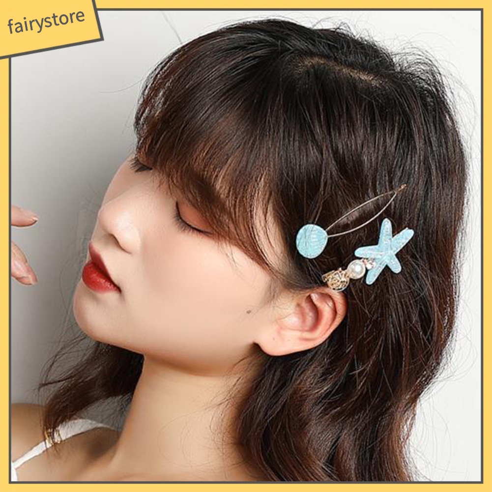 Set 2 Kẹp Tóc Hình Vỏ Sò / Sao Biển Đính Ngọc Trai Giả Thời Trang Cho Nữ