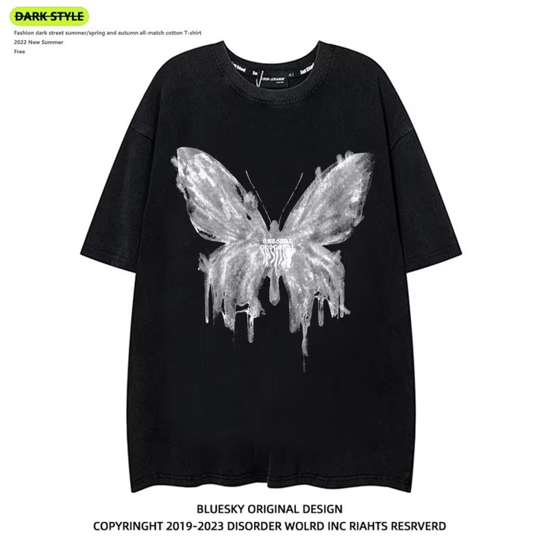 Áo Thun Tay Ngắn In Hình Bướm Phong Cách Âu Mỹ Thời Trang Mùa Hè Cho Cặp Đôi Nặng 280g