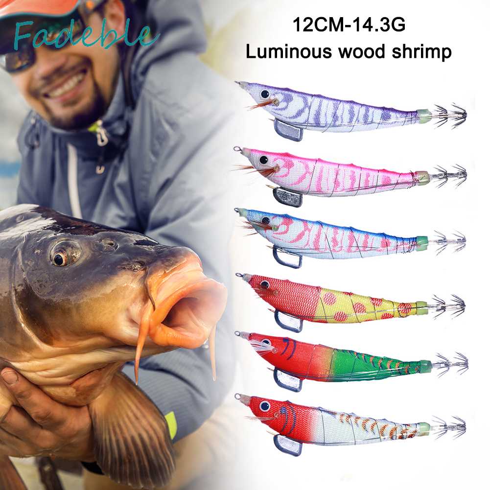 Mồi Câu Cá Giả Hình Tôm Bằng Gỗ Phát Quang Kích Thước 12cm 14.3g