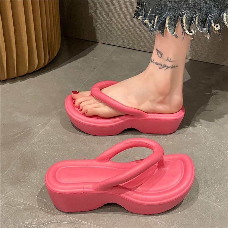 Huaqoo Dép bánh mì guốc dép giày nữ Màu Sắc Đơn Giản Thoải Mái Cao Gót Chống Trơn Trượt dép đế xuồng HDLX061305