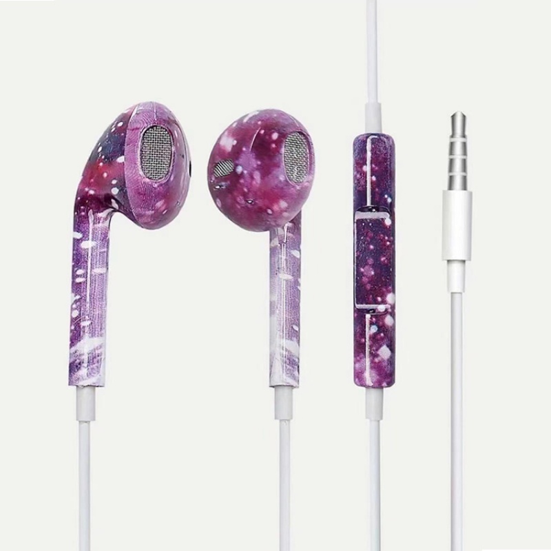 Tai Nghe Nhét Tai Có Dây 3.5mm In Họa Tiết Màu Sắc Kèm Mic IP Android-24h Ship