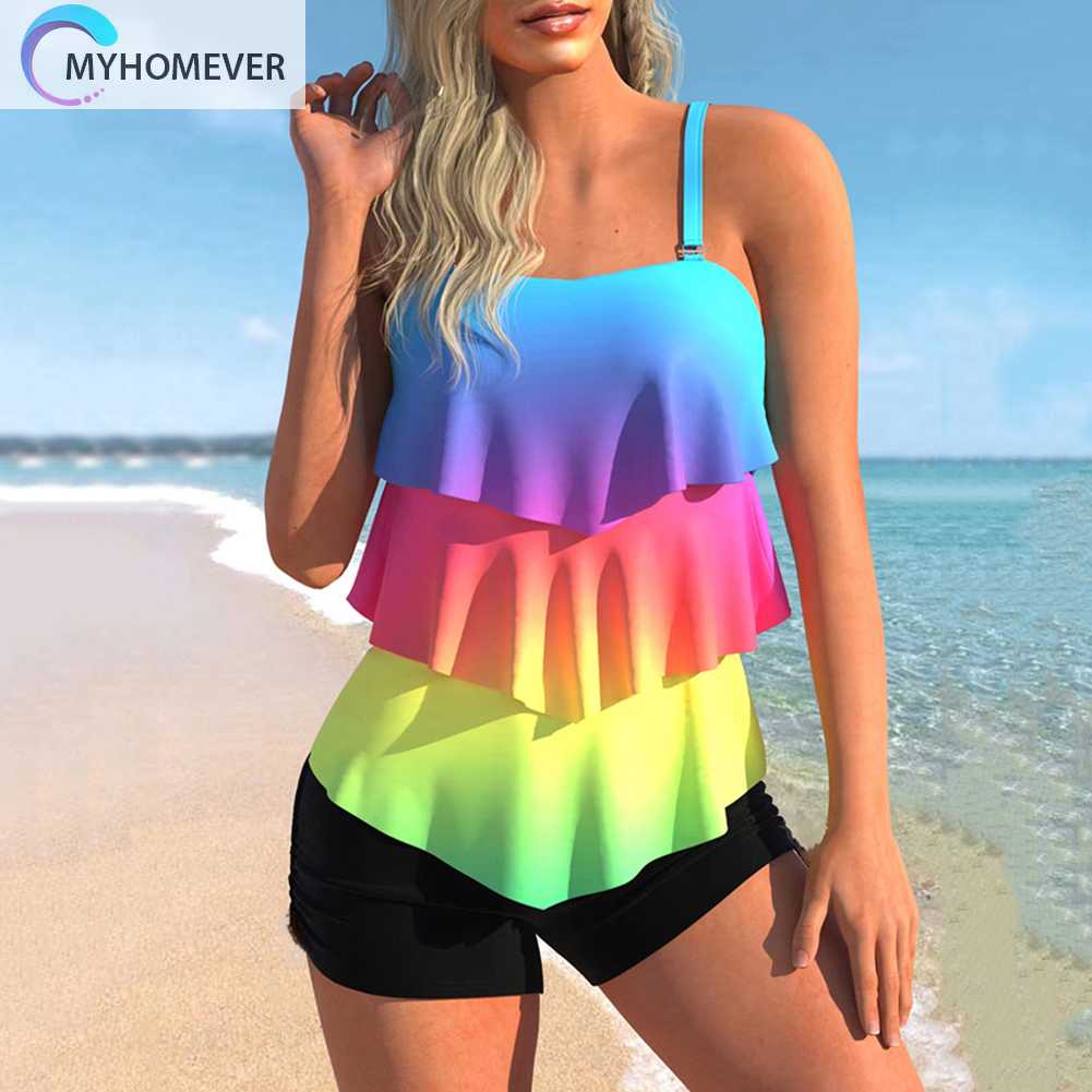 Bộ Đồ Bơi Hai Mảnh In Họa Tiết Kỹ Thuật Số Màu Gradient Thời Trang Cho Nữ